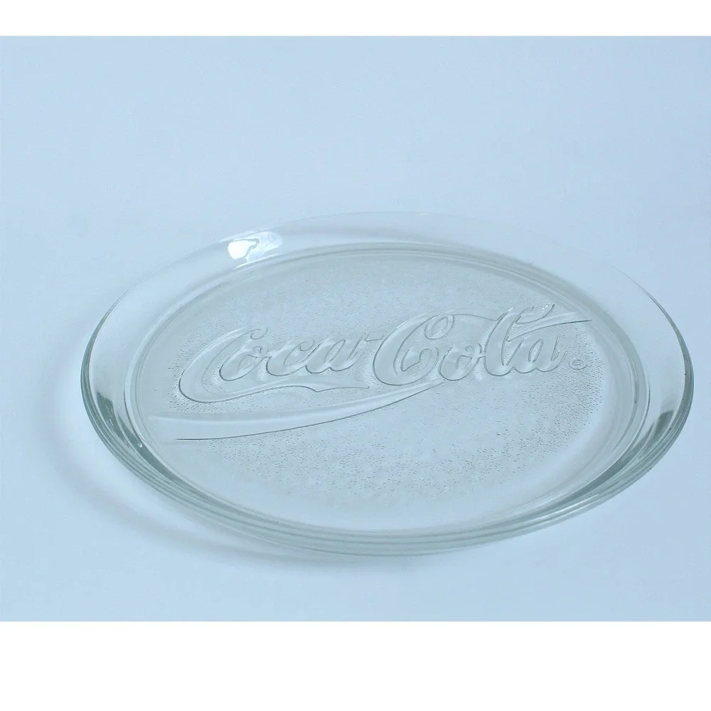 Coca-Cola Embossed Logo Clear Glass Serving Platter 13 Inch‎ Round Tray